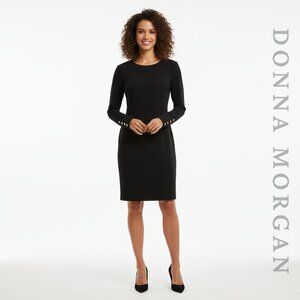 Donna Morgan Dress with gold button cuff detail NWT Black Med